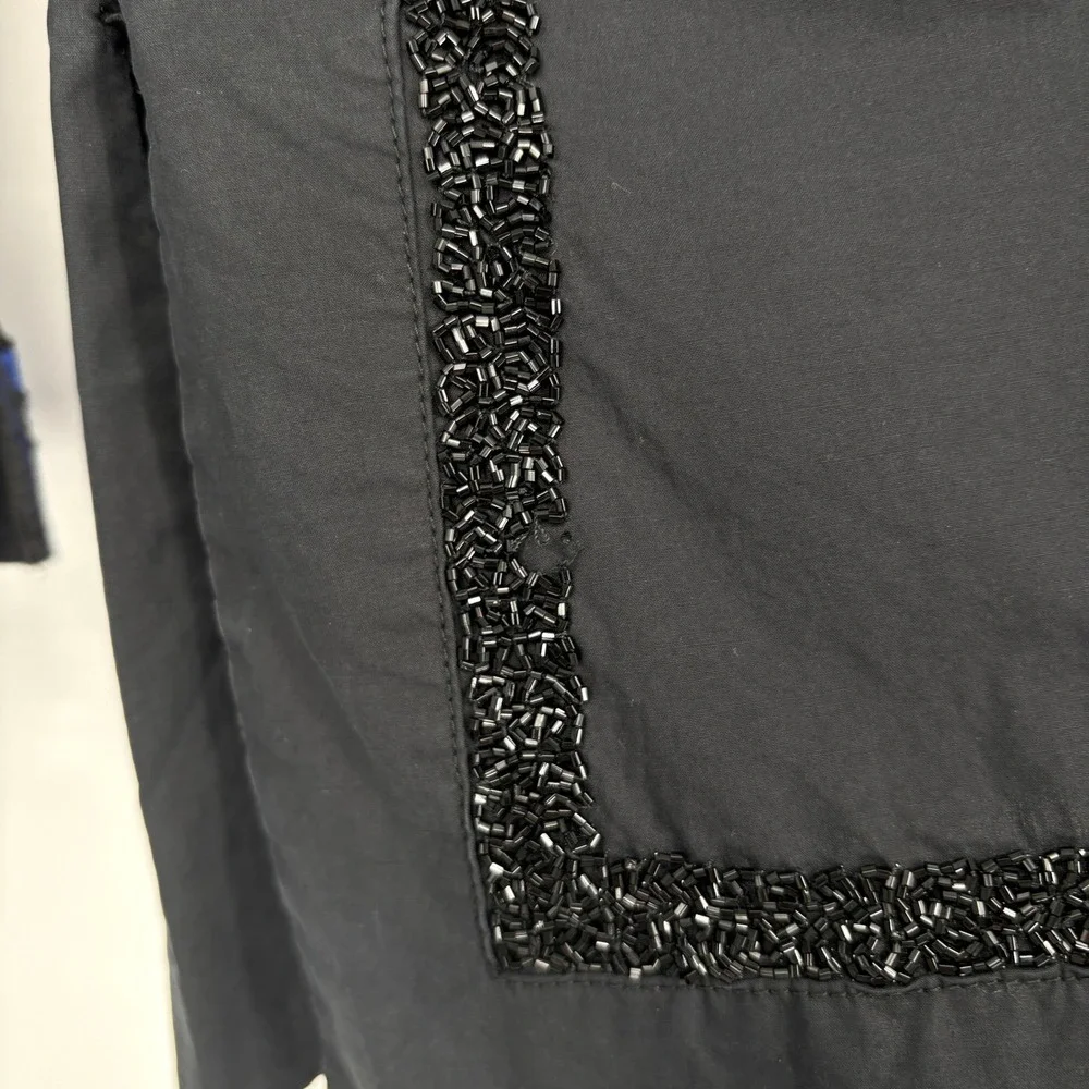 Tory Burch Cotton Tunic‎ Blue Black Embroidered Beaded Boho Top Size 6